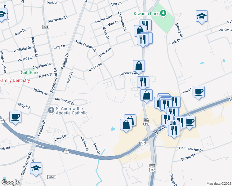 map of restaurants, bars, coffee shops, grocery stores, and more near Arthur Drive in Lufkin