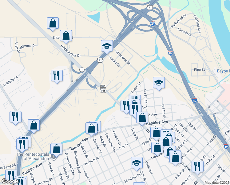 map of restaurants, bars, coffee shops, grocery stores, and more near 650 North Bolton Avenue in Alexandria