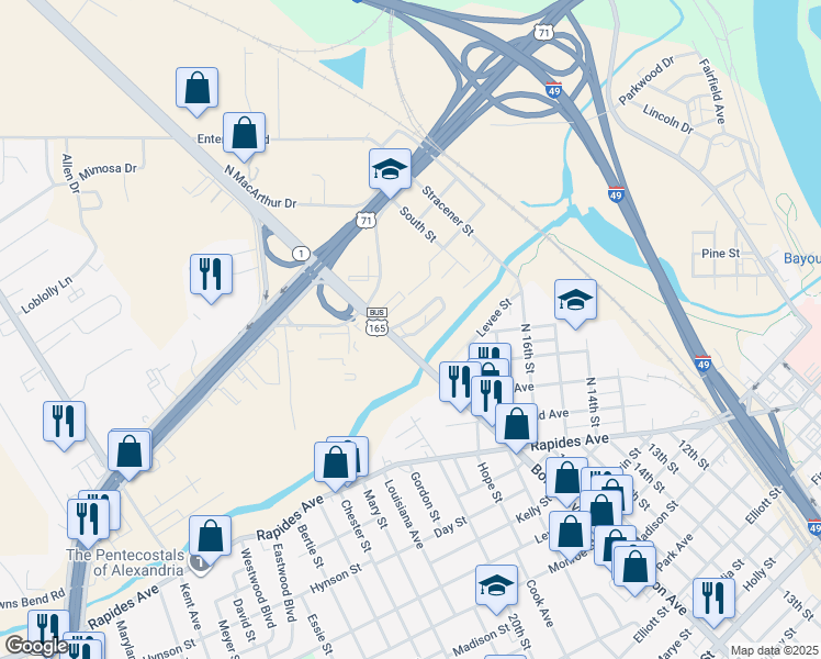 map of restaurants, bars, coffee shops, grocery stores, and more near 650 North Bolton Avenue in Alexandria