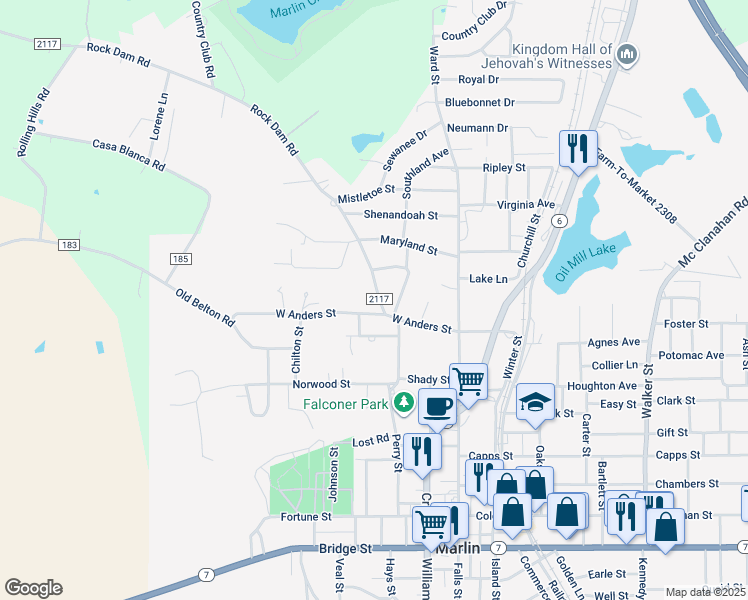 map of restaurants, bars, coffee shops, grocery stores, and more near 809 Rock Dam Road in Marlin