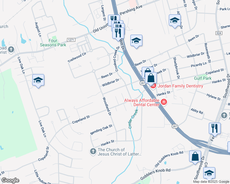 map of restaurants, bars, coffee shops, grocery stores, and more near 6 Woodhaven Court in Lufkin