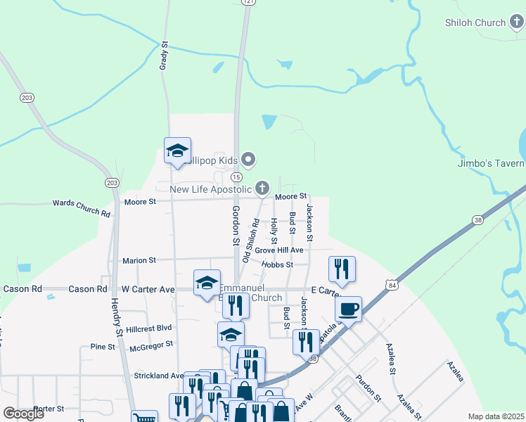 map of restaurants, bars, coffee shops, grocery stores, and more near 1016 Old Shiloh Road in Blackshear