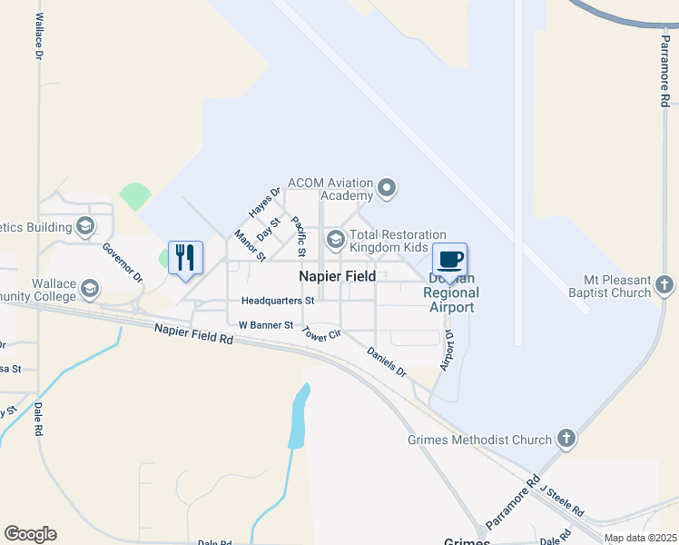 map of restaurants, bars, coffee shops, grocery stores, and more near in Napier Field