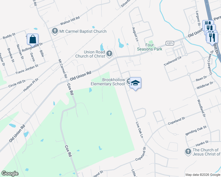 map of restaurants, bars, coffee shops, grocery stores, and more near 3603 Old Union Road in Lufkin