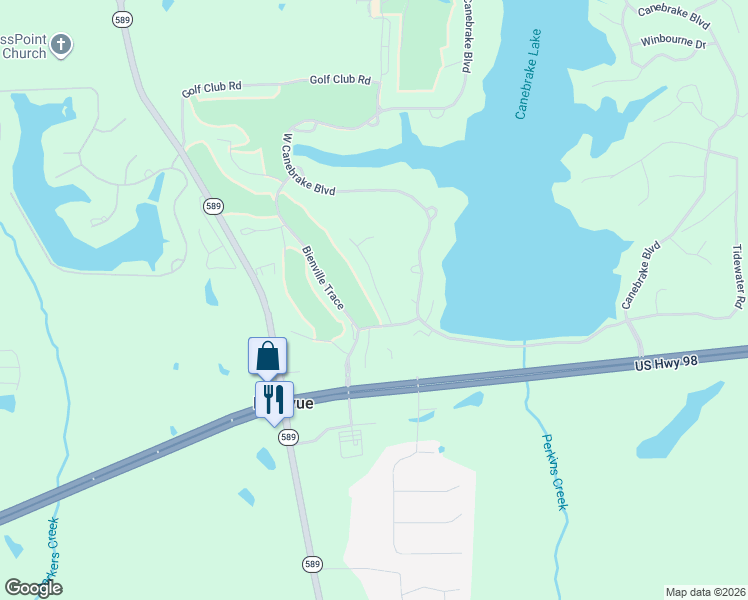 map of restaurants, bars, coffee shops, grocery stores, and more near 2-42 Bocage Rd in Hattiesburg