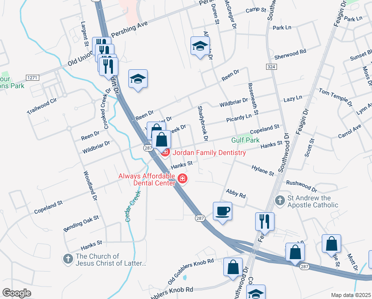 map of restaurants, bars, coffee shops, grocery stores, and more near 1345 Western Drive in Lufkin