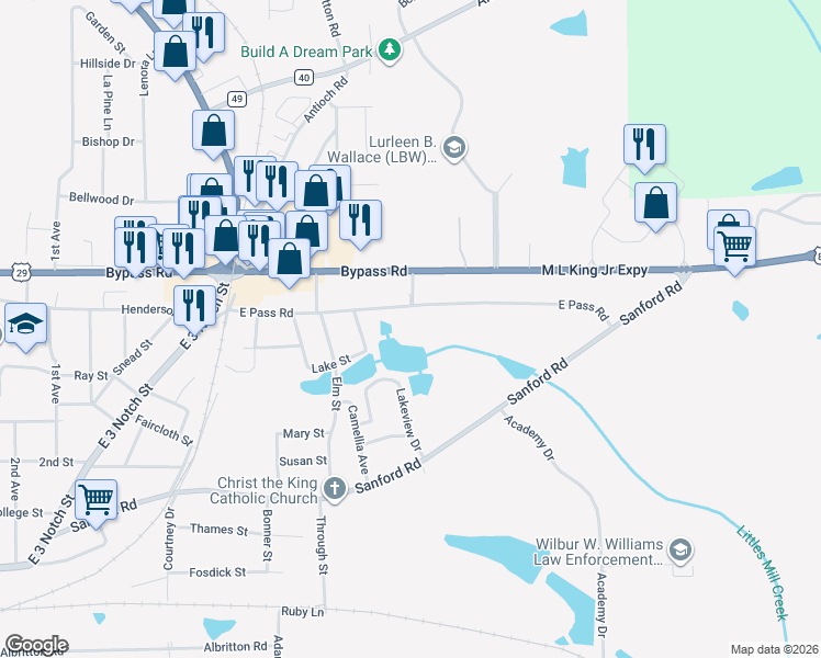 map of restaurants, bars, coffee shops, grocery stores, and more near 516 East Pass Road in Andalusia