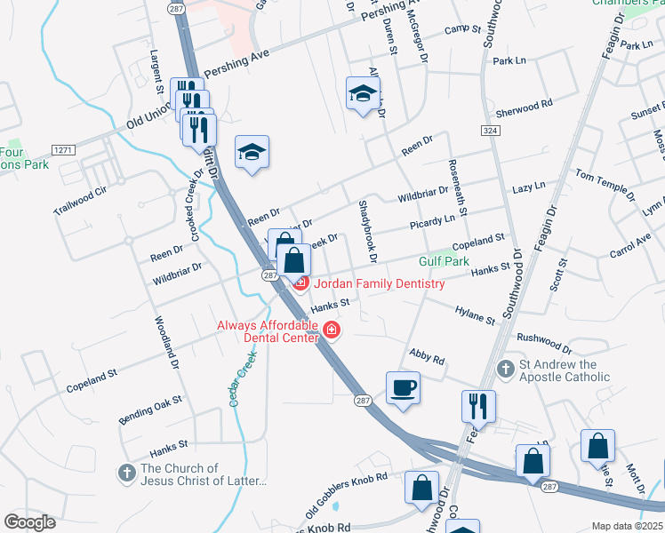 map of restaurants, bars, coffee shops, grocery stores, and more near 1345 Western Drive in Lufkin