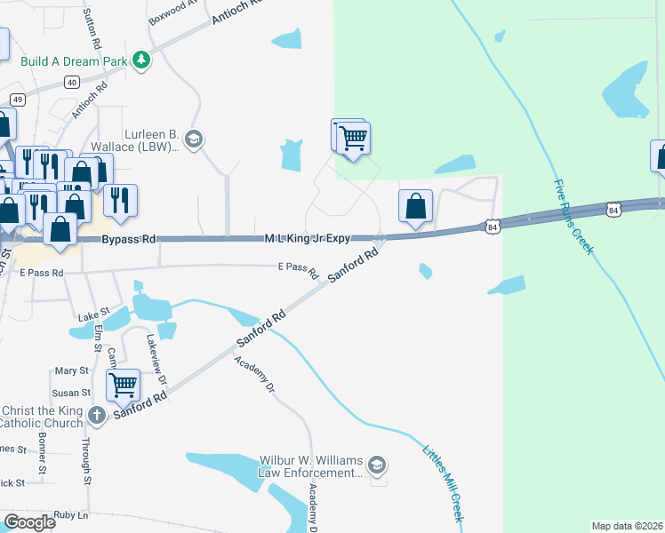 map of restaurants, bars, coffee shops, grocery stores, and more near East Pass Road in Andalusia