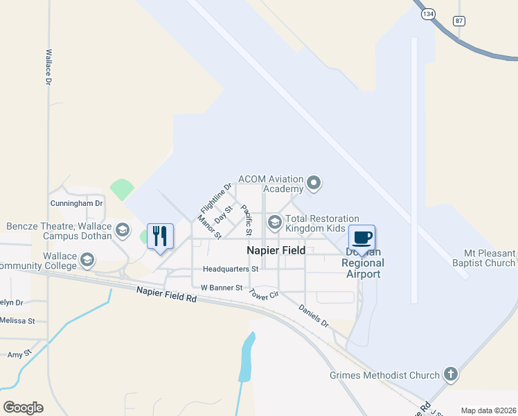 map of restaurants, bars, coffee shops, grocery stores, and more near 95 Central Street in Dothan