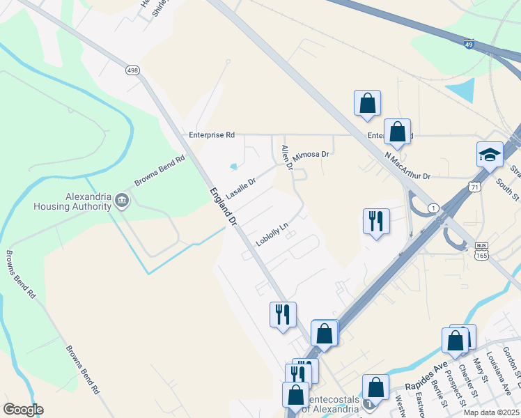 map of restaurants, bars, coffee shops, grocery stores, and more near 2717 Woodlawn Drive in Alexandria