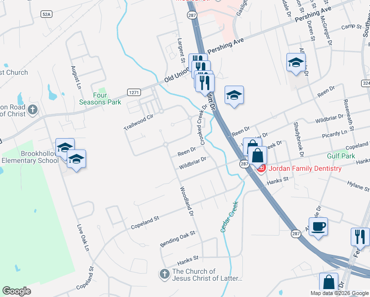 map of restaurants, bars, coffee shops, grocery stores, and more near 111 Trailwood Circle in Lufkin