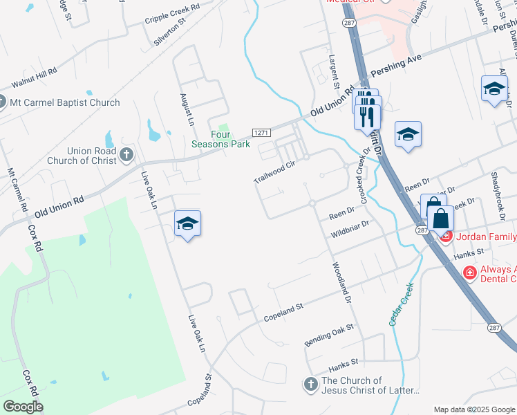 map of restaurants, bars, coffee shops, grocery stores, and more near 305 Trailwood Circle in Lufkin