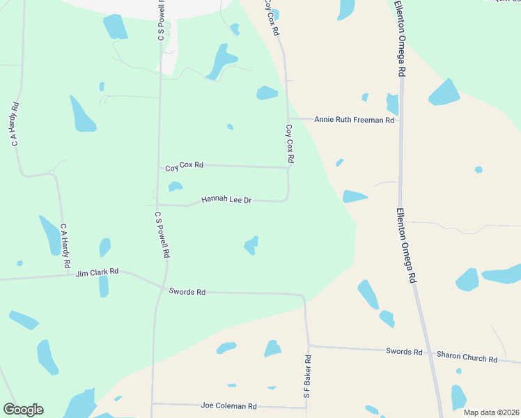 map of restaurants, bars, coffee shops, grocery stores, and more near 293 Hannah Lee Drive in Omega