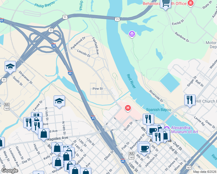 map of restaurants, bars, coffee shops, grocery stores, and more near 300 Oak Street in Alexandria