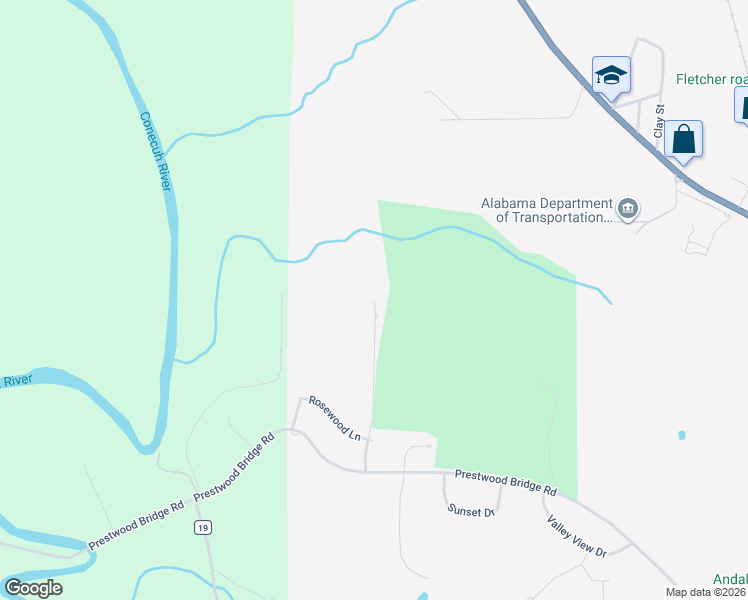 map of restaurants, bars, coffee shops, grocery stores, and more near 1806 Cedar Road in Andalusia
