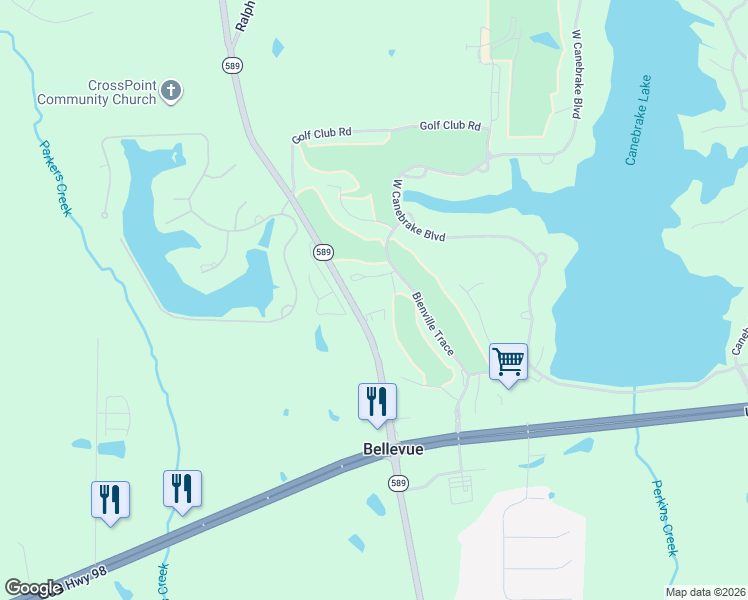 map of restaurants, bars, coffee shops, grocery stores, and more near 3090 Mississippi 589 in Hattiesburg