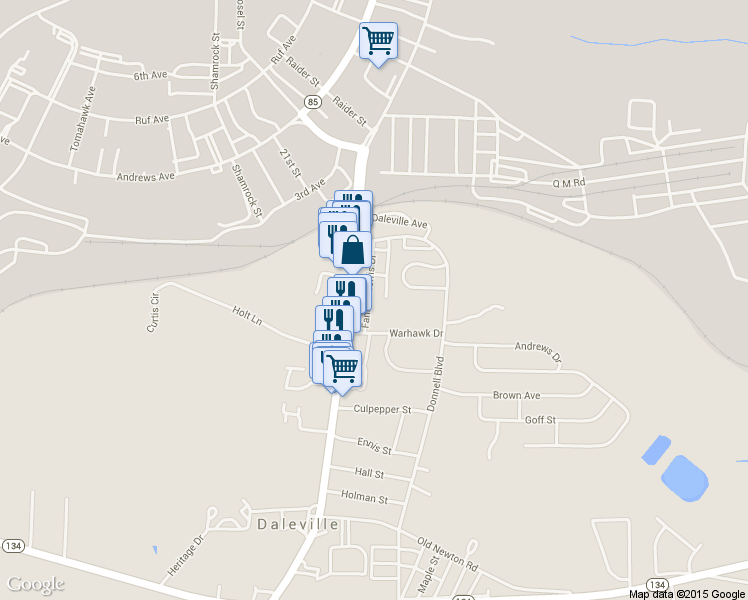 map of restaurants, bars, coffee shops, grocery stores, and more near 90 Fannie Morris Dr in Daleville