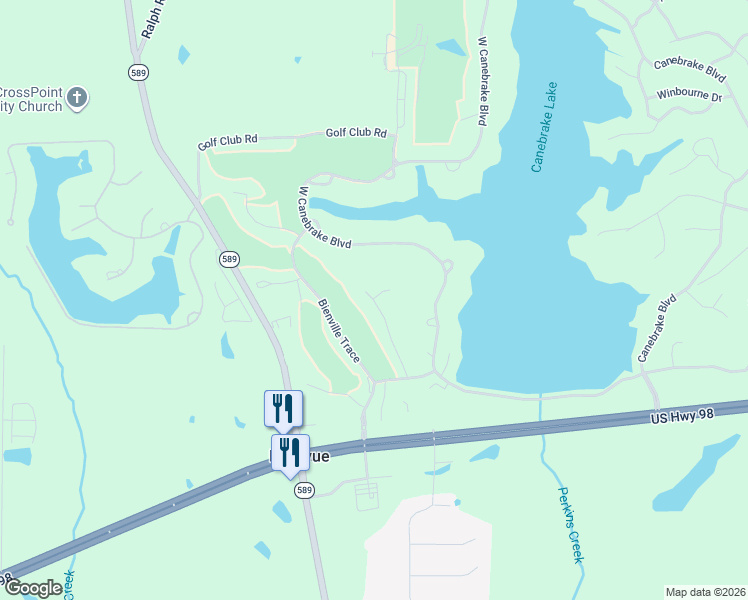 map of restaurants, bars, coffee shops, grocery stores, and more near 42 Bocage Rd in Hattiesburg