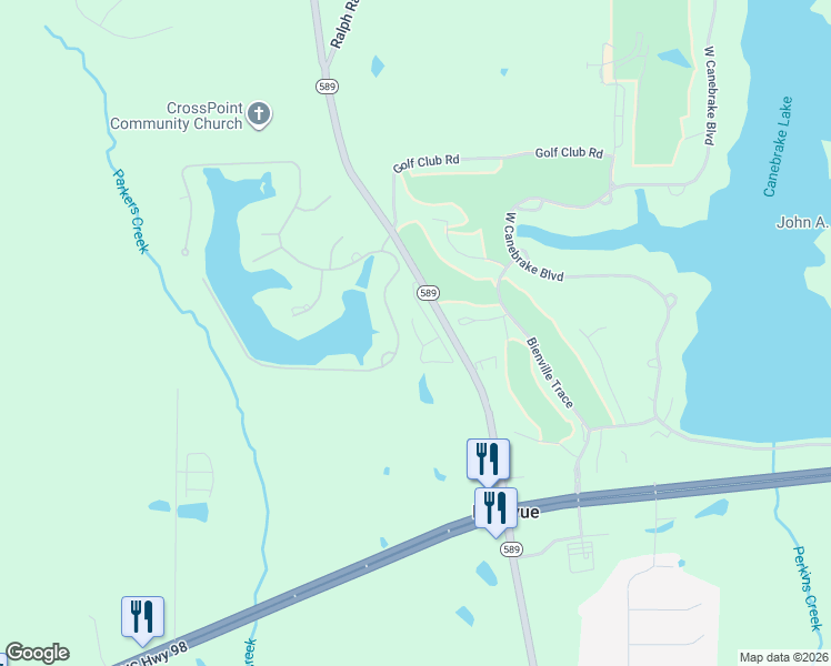 map of restaurants, bars, coffee shops, grocery stores, and more near Bridgefield Circle in Sumrall