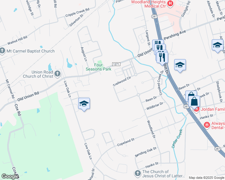 map of restaurants, bars, coffee shops, grocery stores, and more near 305 Trailwood Circle in Lufkin