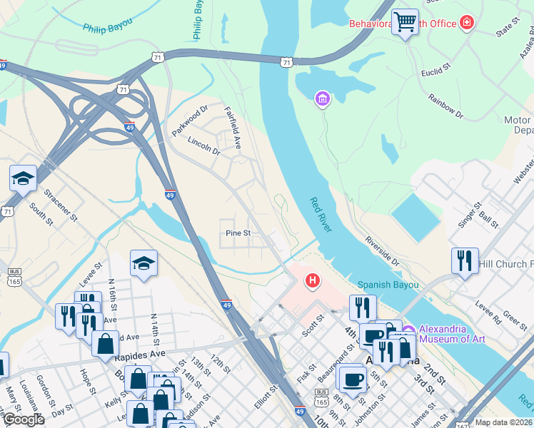 map of restaurants, bars, coffee shops, grocery stores, and more near 300 Oak Street in Alexandria