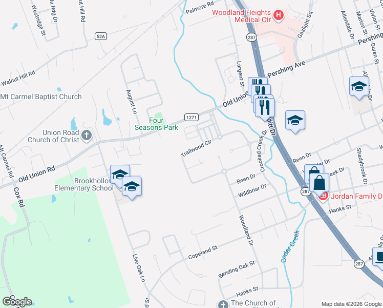 map of restaurants, bars, coffee shops, grocery stores, and more near 317 Trailwood Circle in Lufkin