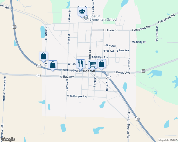 map of restaurants, bars, coffee shops, grocery stores, and more near in Doerun