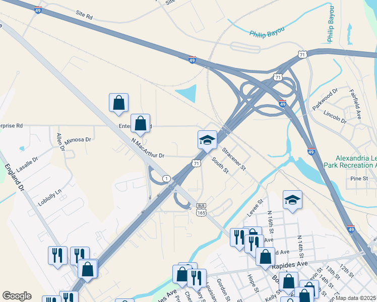 map of restaurants, bars, coffee shops, grocery stores, and more near 1700 North Macarthur Drive in Alexandria