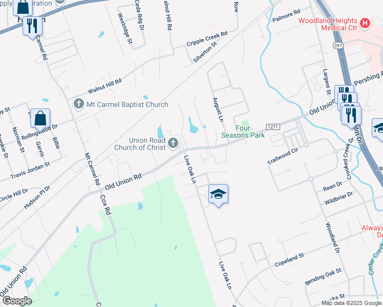 map of restaurants, bars, coffee shops, grocery stores, and more near 3403 Old Union Road in Lufkin
