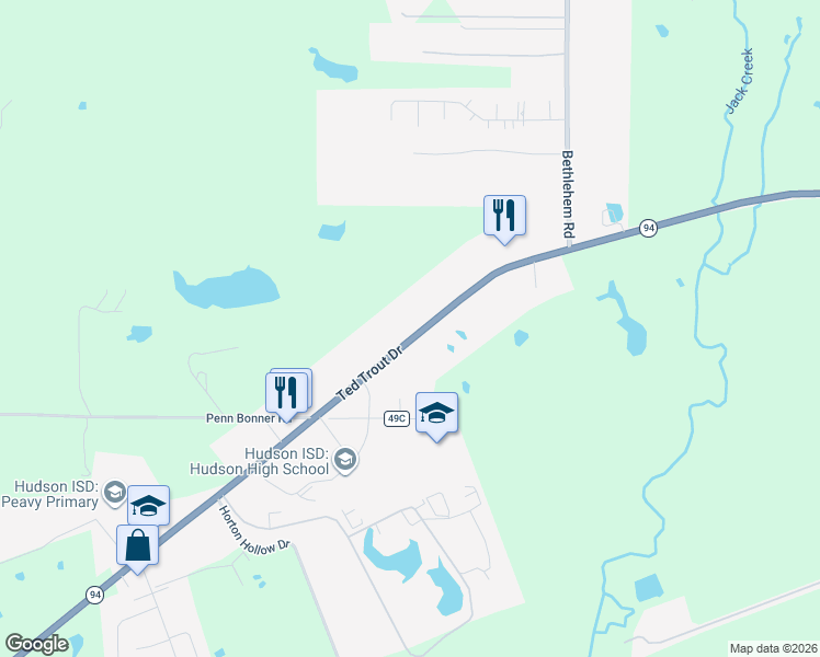 map of restaurants, bars, coffee shops, grocery stores, and more near 6340 Ted Trout Drive in Lufkin