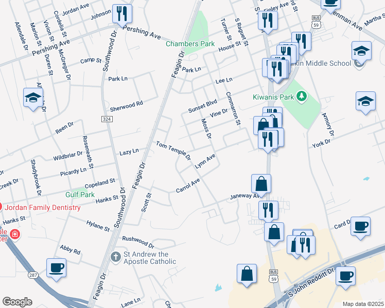 map of restaurants, bars, coffee shops, grocery stores, and more near 701 Hackney Avenue in Lufkin