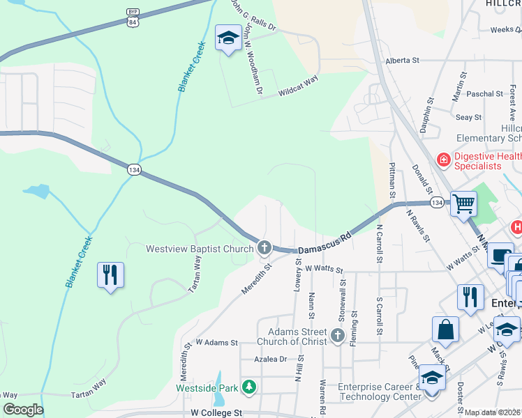 map of restaurants, bars, coffee shops, grocery stores, and more near 140 Cody Drive in Enterprise