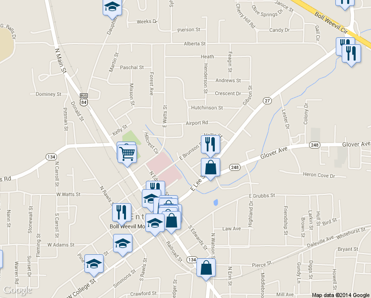 map of restaurants, bars, coffee shops, grocery stores, and more near 305 East Brunson Street in Enterprise