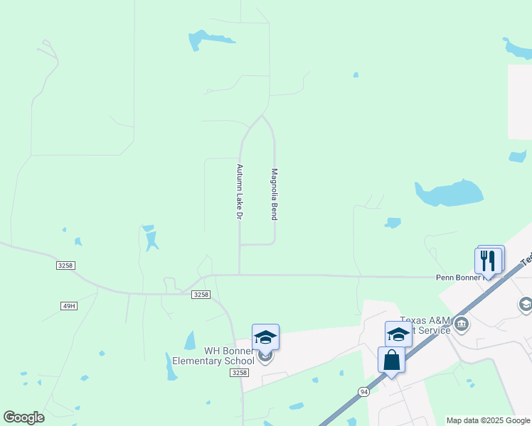 map of restaurants, bars, coffee shops, grocery stores, and more near 127 Magnolia Bend in Lufkin