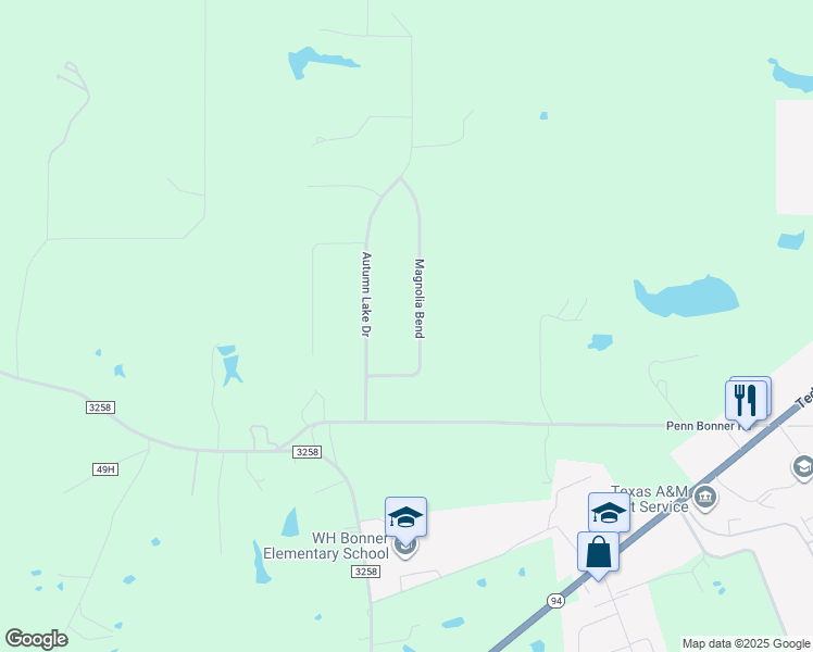 map of restaurants, bars, coffee shops, grocery stores, and more near 127 Magnolia Bend in Lufkin