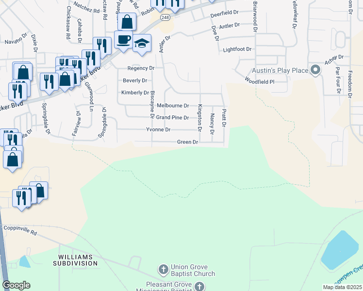 map of restaurants, bars, coffee shops, grocery stores, and more near 616 Green Drive in Enterprise