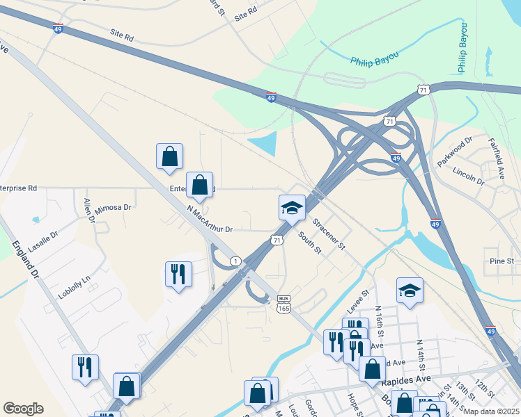 map of restaurants, bars, coffee shops, grocery stores, and more near 1700 North Macarthur Drive in Alexandria