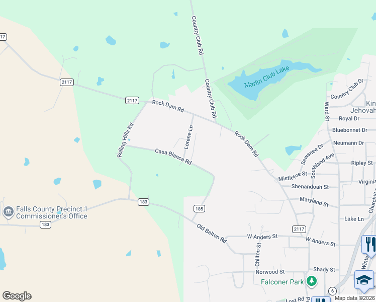map of restaurants, bars, coffee shops, grocery stores, and more near 1420 Lorene Lane in Marlin