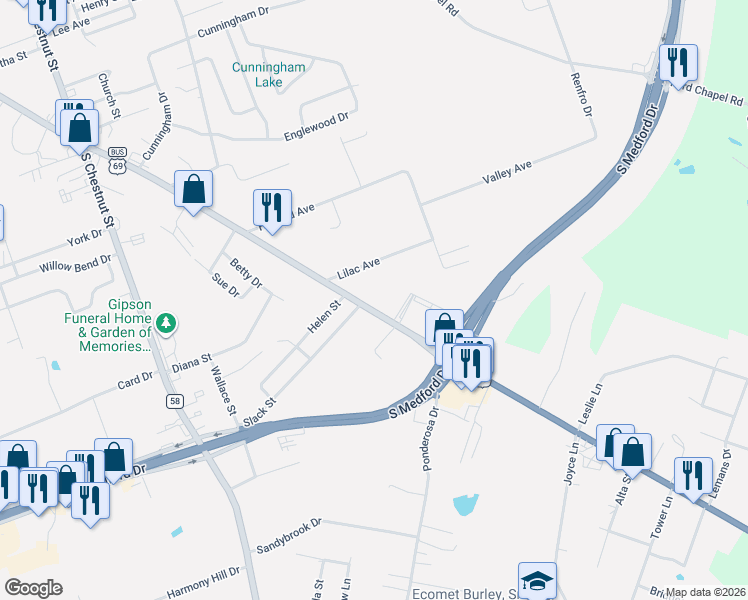 map of restaurants, bars, coffee shops, grocery stores, and more near 1615 East Denman Avenue in Lufkin
