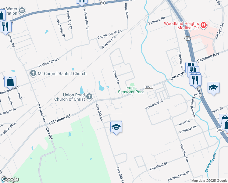 map of restaurants, bars, coffee shops, grocery stores, and more near 3198 Old Union Road in Lufkin
