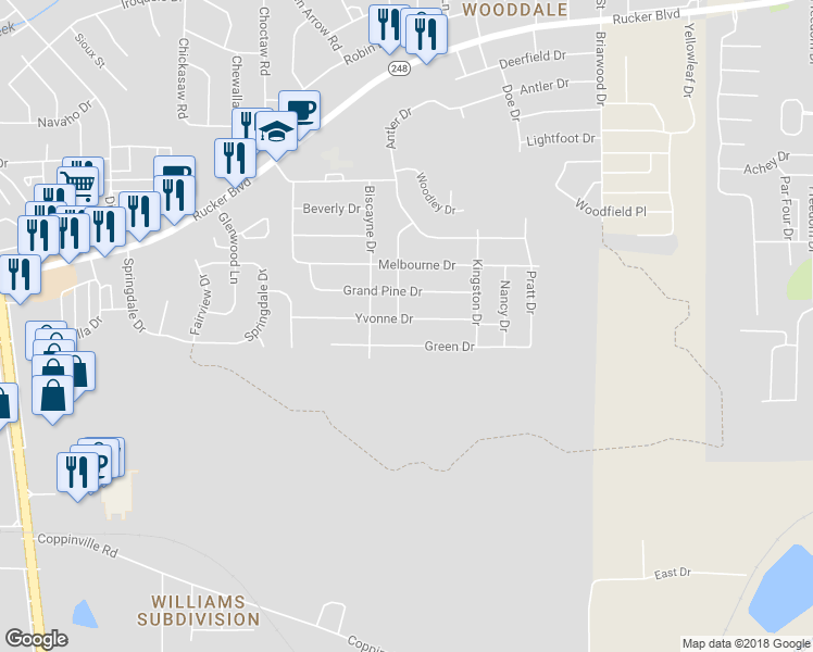 map of restaurants, bars, coffee shops, grocery stores, and more near 300 Yvonne Dr in Enterprise
