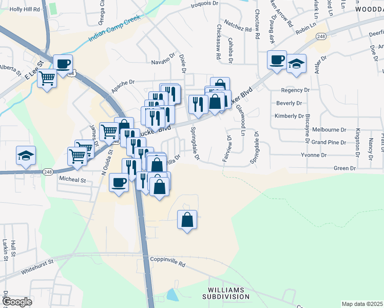 map of restaurants, bars, coffee shops, grocery stores, and more near 200 Springdale Drive in Enterprise