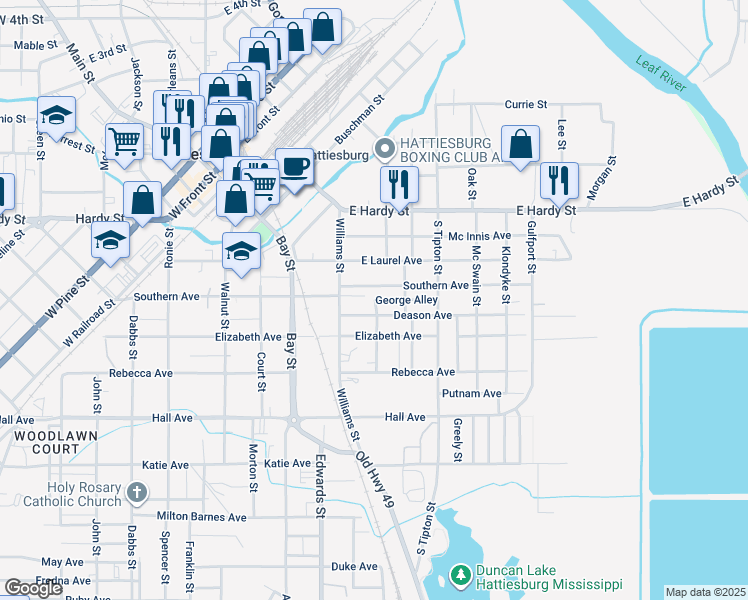 map of restaurants, bars, coffee shops, grocery stores, and more near Anne Street in Lamar County