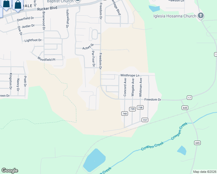 map of restaurants, bars, coffee shops, grocery stores, and more near 206 Wakefield Way in Enterprise