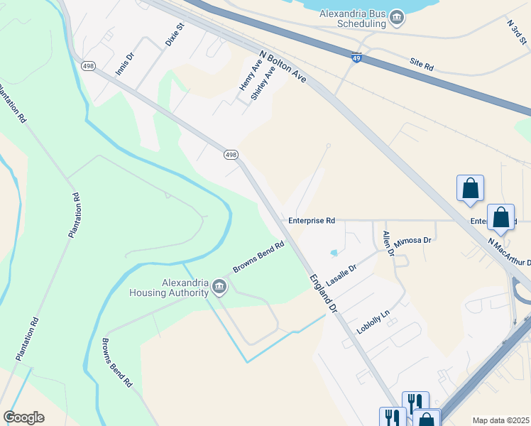 map of restaurants, bars, coffee shops, grocery stores, and more near 2505 England Drive in Alexandria