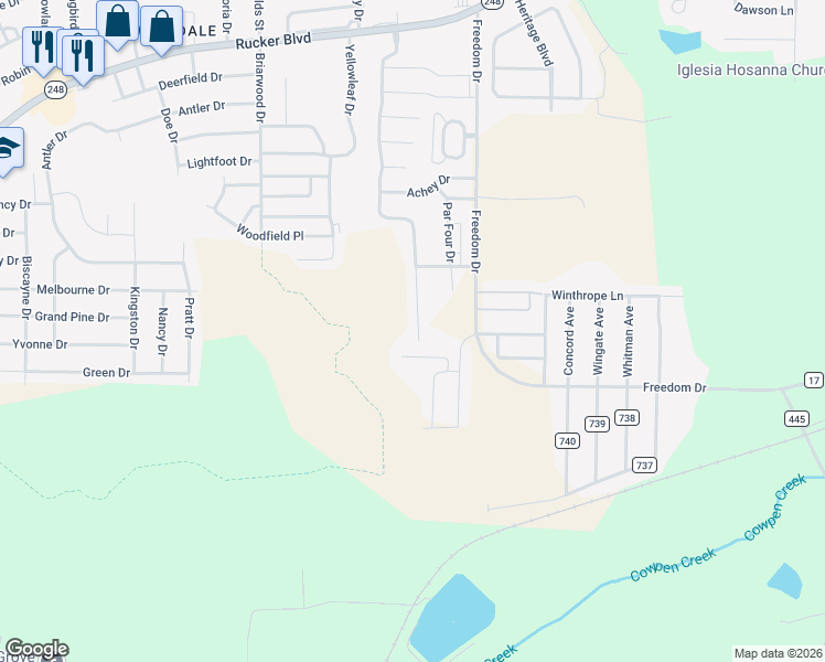 map of restaurants, bars, coffee shops, grocery stores, and more near 173 South Spring View Drive in Enterprise