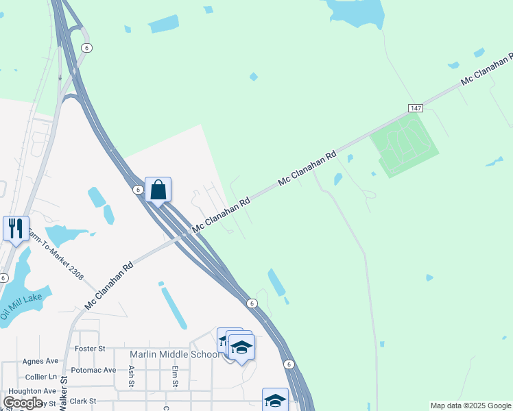 map of restaurants, bars, coffee shops, grocery stores, and more near 142 Farm to Market Road 147 in Marlin