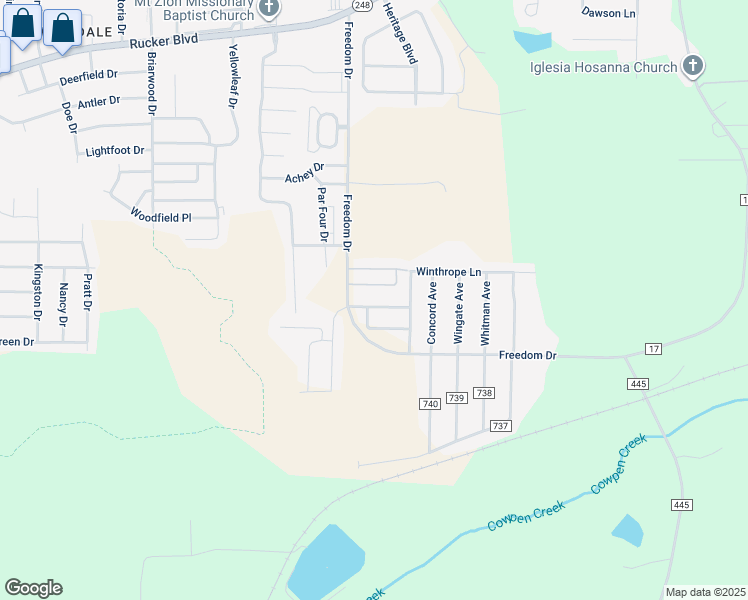 map of restaurants, bars, coffee shops, grocery stores, and more near 105 Wakefield Way in Enterprise