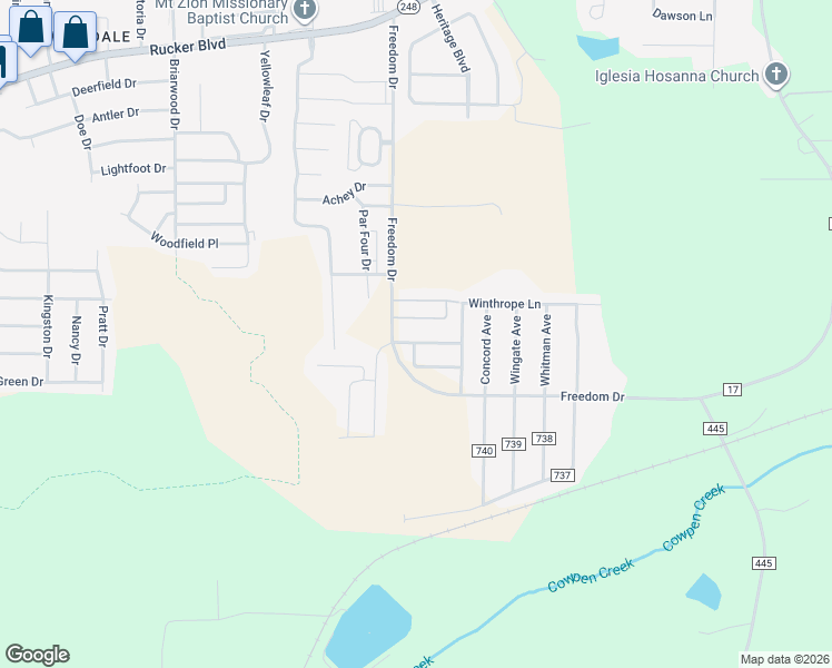 map of restaurants, bars, coffee shops, grocery stores, and more near 105 Wakefield Way in Enterprise